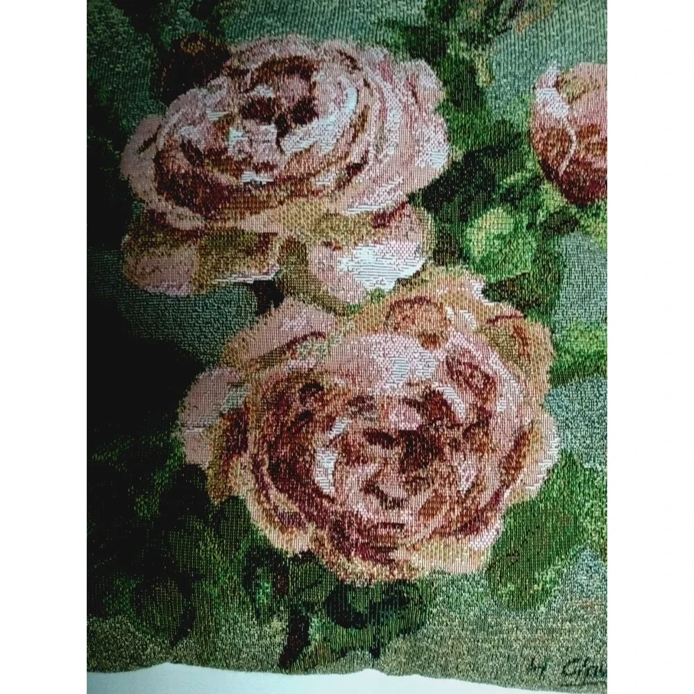 Vintage Clavelle Floral Roses Tapestry Square Throw Pillow Piped Edges